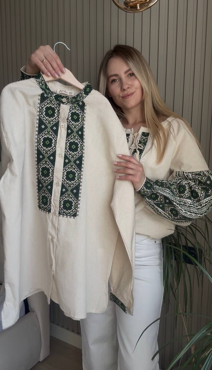 Чоловіча вишиванка Гуцульська зелена